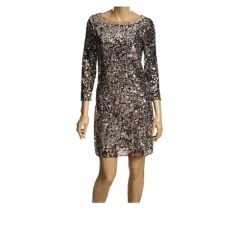 ELIE TAHARI AMELIE LEOPARD DAZZLING SILVER SEQUIN DRESS SZ 2
